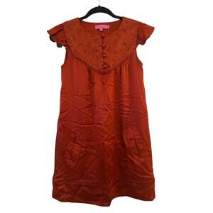 Christiane Celle Calypso Silk Rust Gold Embroidered Dress Size XS